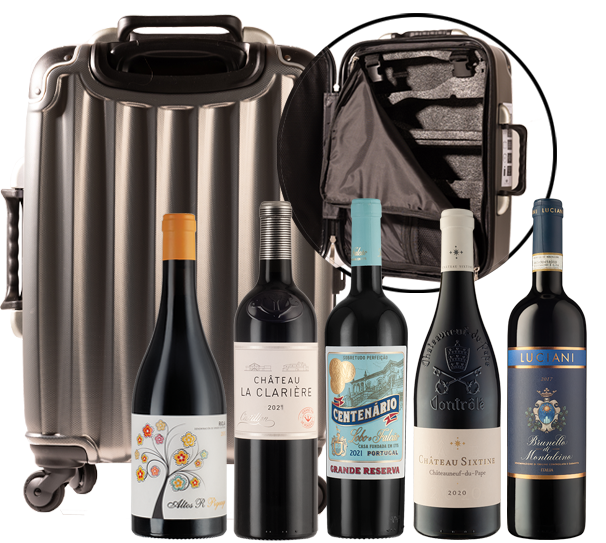 Luxe Wine Suitcase with 5 Bottle Vineyard Partner Selection Luxe Wine Suitcase with 5 Bottle Vineyard Partner Selection